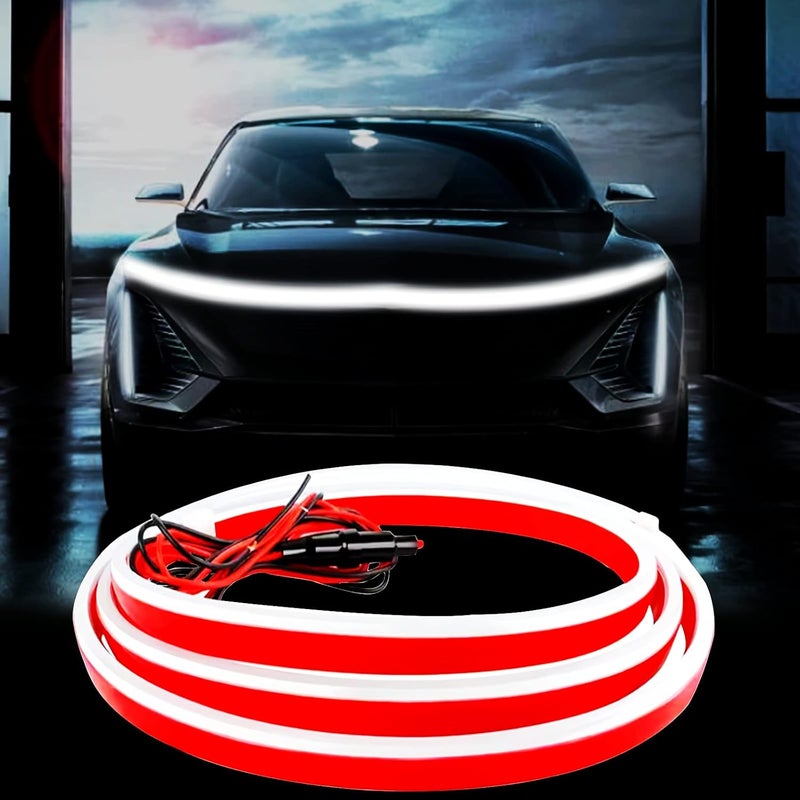 Goodream Car LED Hood Light Strip, 70 Inch 12V Flexible Waterproof Daytime Running Lights for Car, Universal Engine Cover Decoration Accessories for Cars, SUVs, Trucks, Dynamic Scan Start-up Effect (White) - Image 1